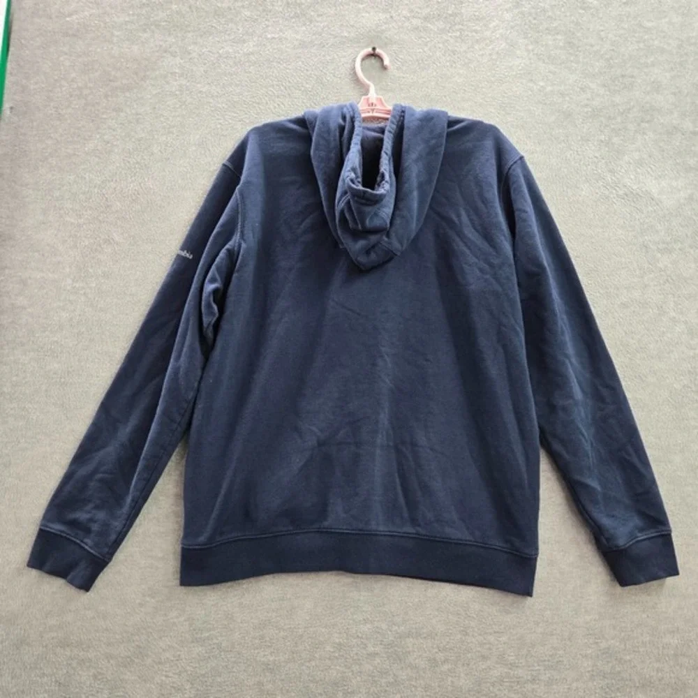 Columbia‎ Men Sweatshirt L Blue Mountain Logo Graphic Hoodie Fleece Drawstring